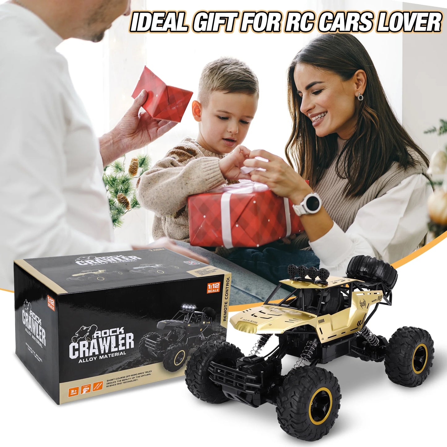 1:12 Large RC Cars, 4WD Large Remote Control Monster Truck 2.4 Ghz Alloy RC Cars for Kids Adults Aged 6 + Birthday Gifts (Gold)