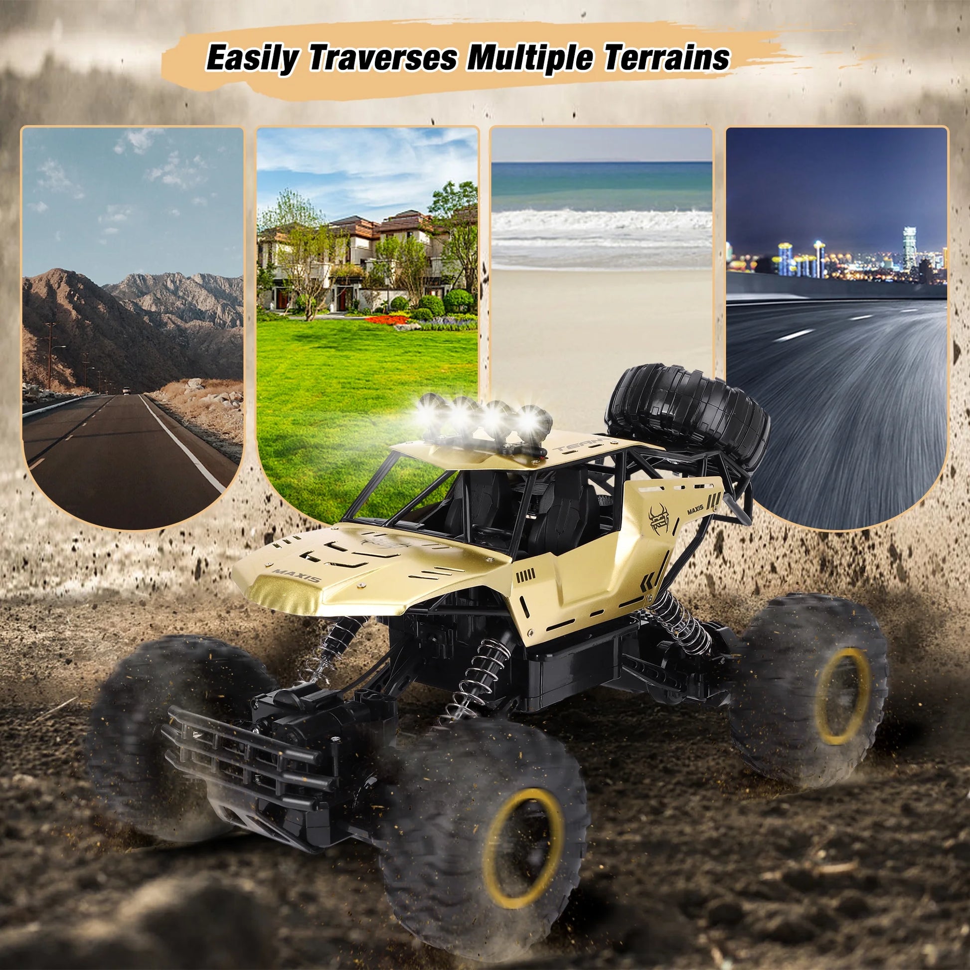 1:12 Large RC Cars, 4WD Large Remote Control Monster Truck 2.4 Ghz Alloy RC Cars for Kids Adults Aged 6 + Birthday Gifts (Gold)