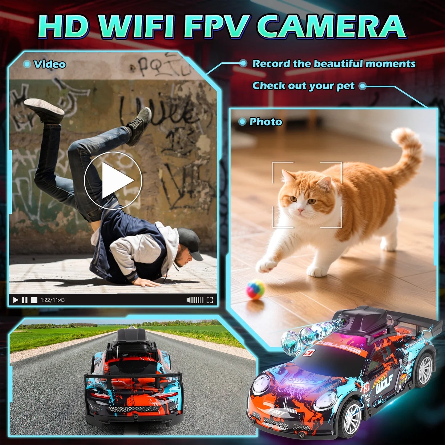 Remote Control Car for Boys, 2.4Ghz High Speed RC Car with HD Camera, with 2 Batteries for Kids Birthday Christmas Toys Gift 6-12 Years Old