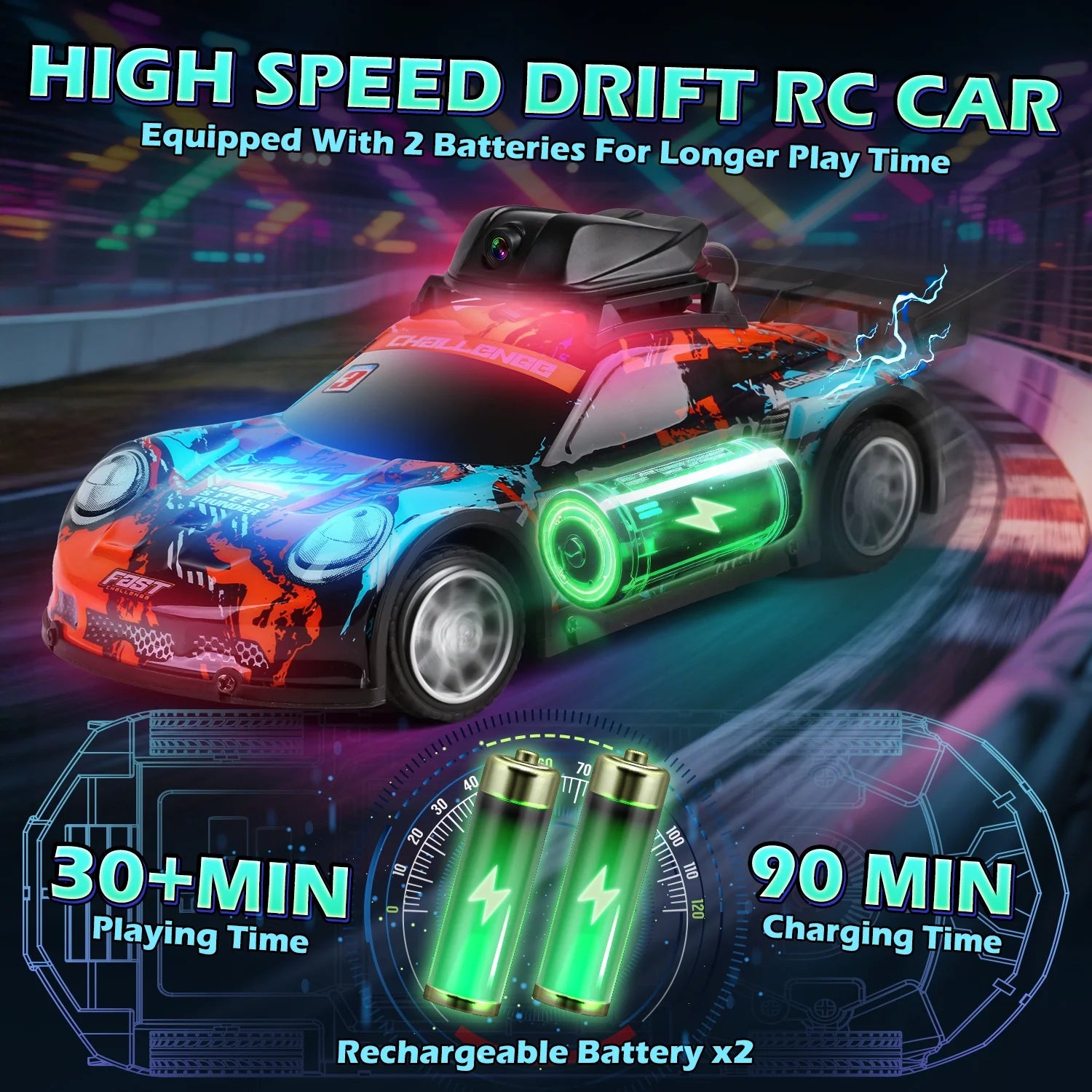 Remote Control Car for Boys, 2.4Ghz High Speed RC Car with HD Camera, with 2 Batteries for Kids Birthday Christmas Toys Gift 6-12 Years Old