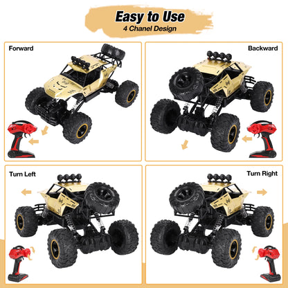 1:12 Large RC Cars, 4WD Large Remote Control Monster Truck 2.4 Ghz Alloy RC Cars for Kids Adults Aged 6 + Birthday Gifts (Gold)