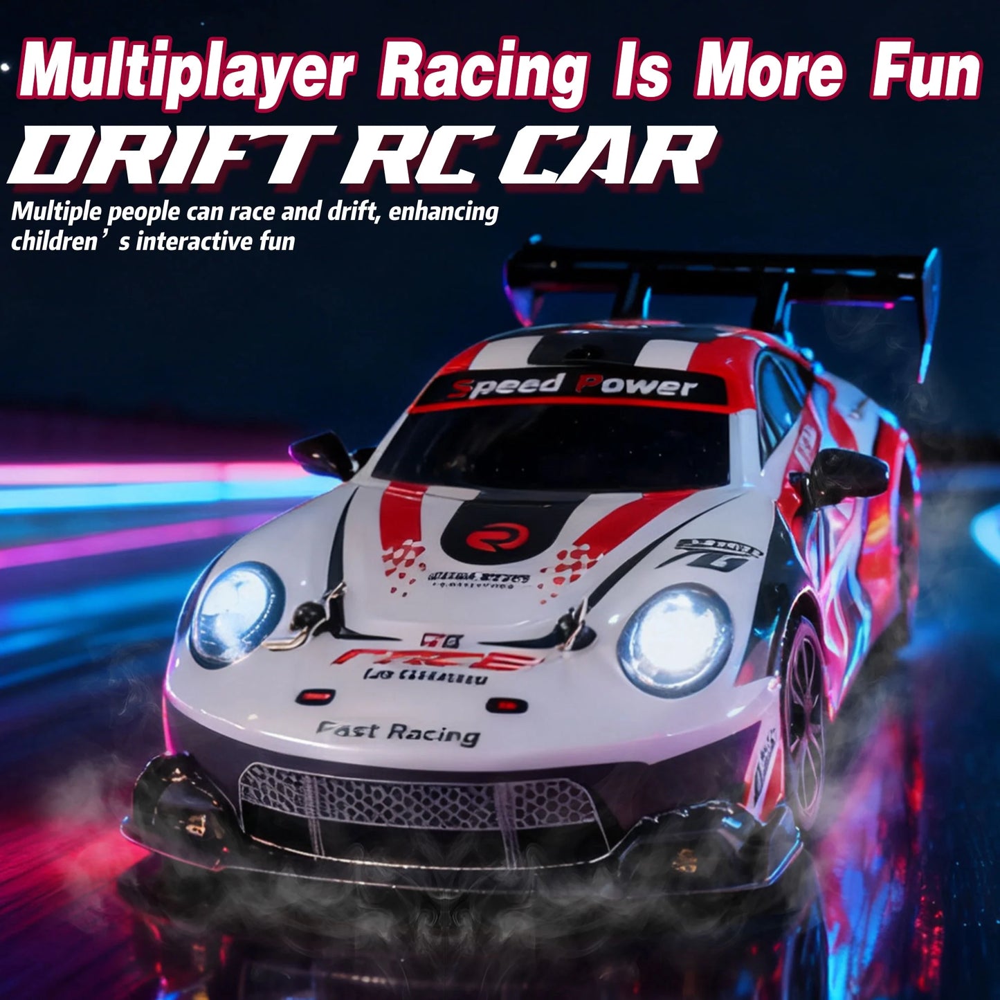 RC Drift Car 1/24 2.4Ghz 4WD High Speed Remote Control Cars Vehicle with LED Lights, 30KM/H RC Race Car Toys for Boys Kids Adults