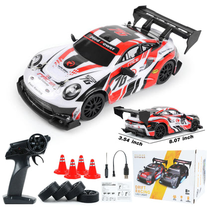 RC Drift Car 1/24 2.4Ghz 4WD High Speed Remote Control Cars Vehicle with LED Lights, 30KM/H RC Race Car Toys for Boys Kids Adults