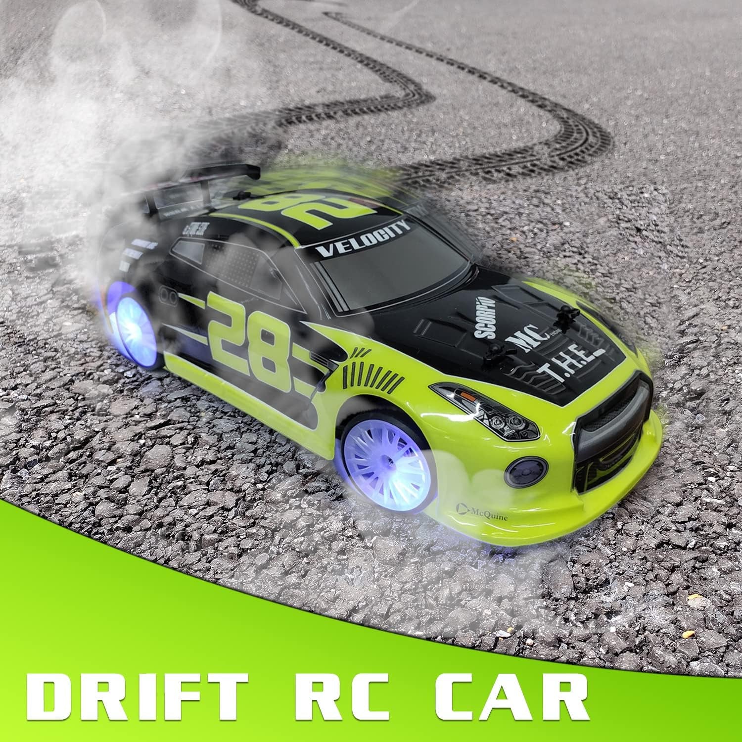 RACENT RC Drift Car - 1:14 Scale 4WD 15MPH Fasr Remote Control Toy with Drifting & Racing Tires, 2 Rechargeable Batteries, Gifts for Boys Kids Adults (Green)