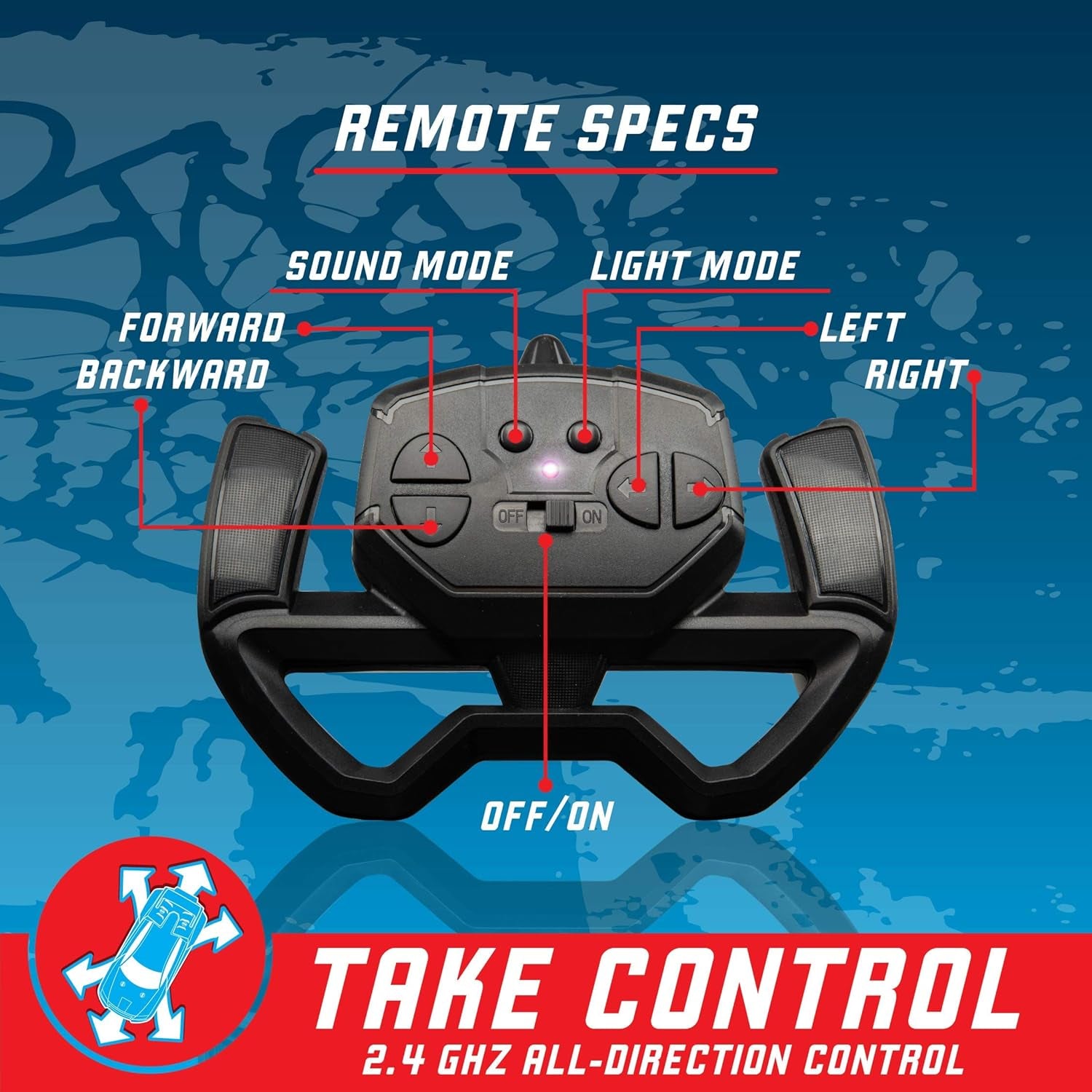 Techno Racer Remote Control Car for Kids - LED RC, High Speed Race Drift Toy with Music, Engine Sounds, Light up Car Shell, and Easy Remote Control (Red)