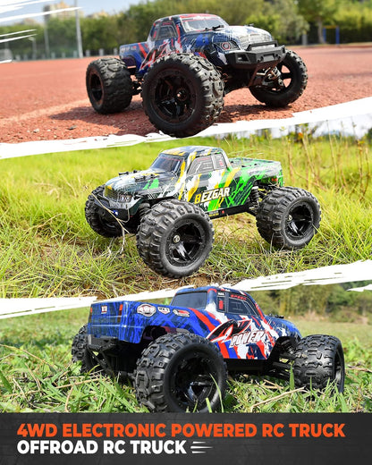 HM161 Hobby Grade 1:16 Scale Remote Control Truck, 4WD High Speed 40+ Kmh All Terrains Electric Toy off Road RC Vehicle Car Crawler with 2 Rechargeable Batteries for Boys Kids and Adults