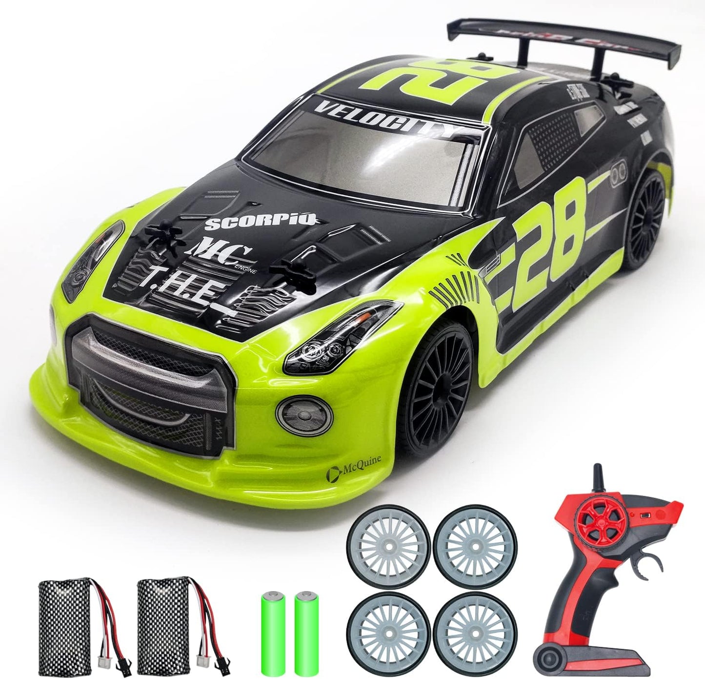 RACENT RC Drift Car - 1:14 Scale 4WD 15MPH Fasr Remote Control Toy with Drifting & Racing Tires, 2 Rechargeable Batteries, Gifts for Boys Kids Adults (Green)