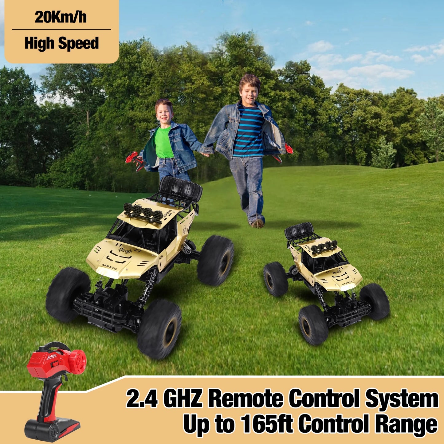 1:12 Large RC Cars, 4WD Large Remote Control Monster Truck 2.4 Ghz Alloy RC Cars for Kids Adults Aged 6 + Birthday Gifts (Gold)