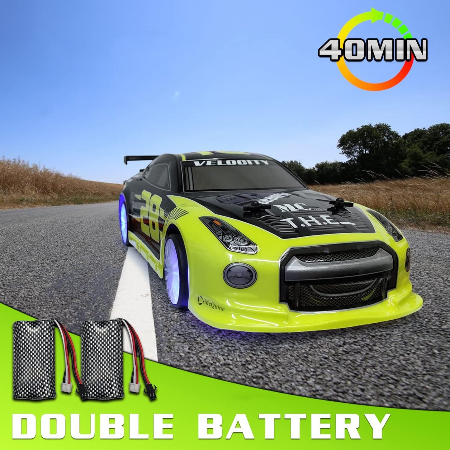 RACENT RC Drift Car - 1:14 Scale 4WD 15MPH Fasr Remote Control Toy with Drifting & Racing Tires, 2 Rechargeable Batteries, Gifts for Boys Kids Adults (Green)