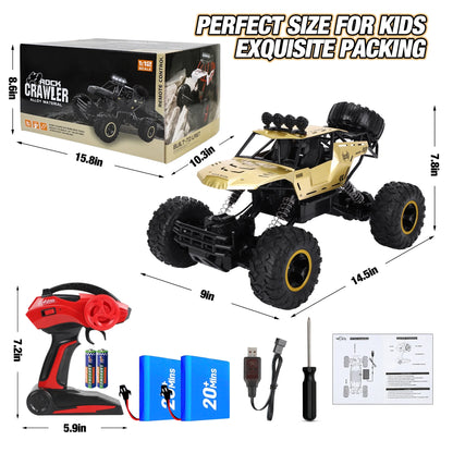 1:12 Large RC Cars, 4WD Large Remote Control Monster Truck 2.4 Ghz Alloy RC Cars for Kids Adults Aged 6 + Birthday Gifts (Gold)