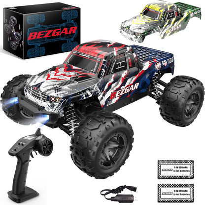 HM161 Hobby Grade 1:16 Scale Remote Control Truck, 4WD High Speed 40+ Kmh All Terrains Electric Toy off Road RC Vehicle Car Crawler with 2 Rechargeable Batteries for Boys Kids and Adults