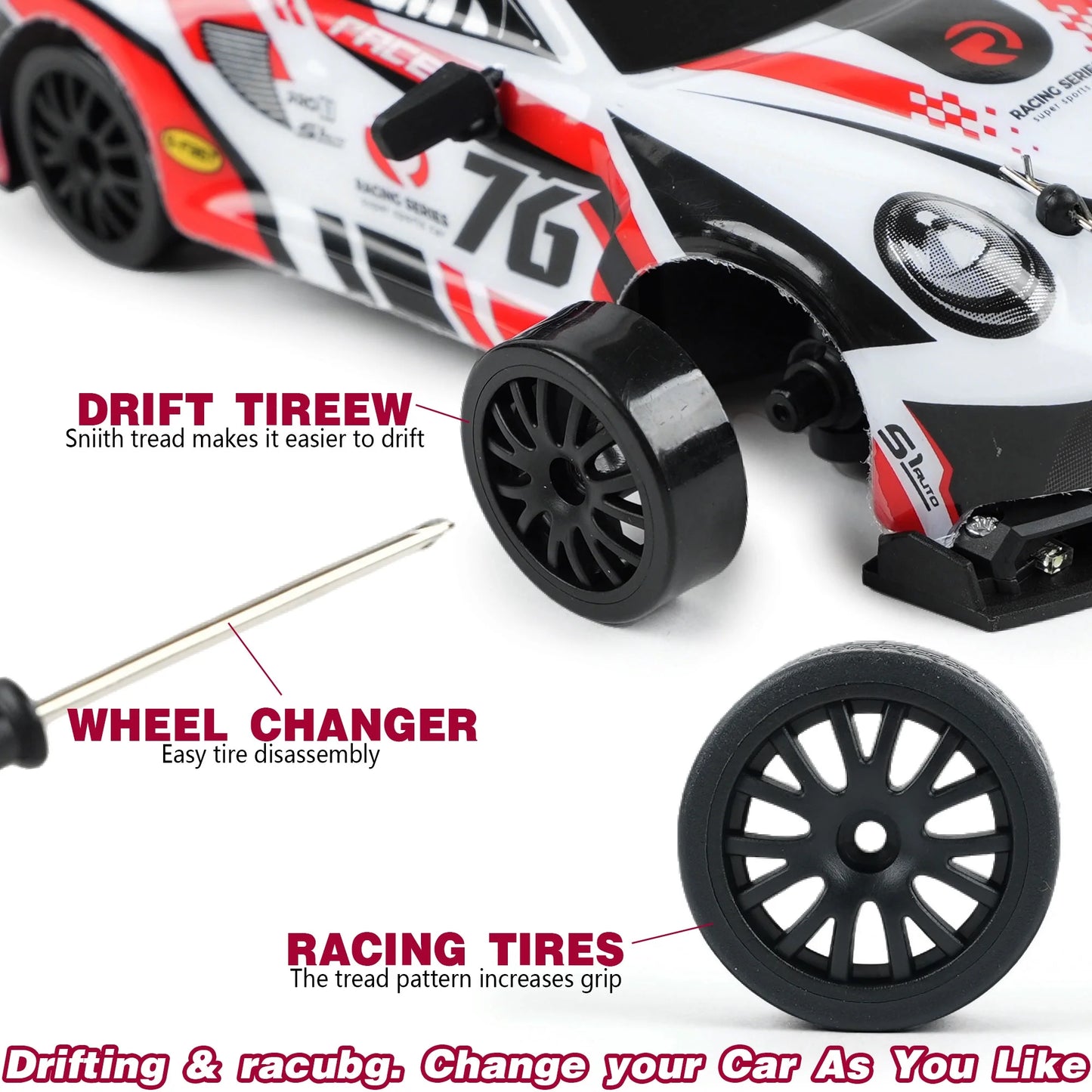 RC Drift Car 1/24 2.4Ghz 4WD High Speed Remote Control Cars Vehicle with LED Lights, 30KM/H RC Race Car Toys for Boys Kids Adults