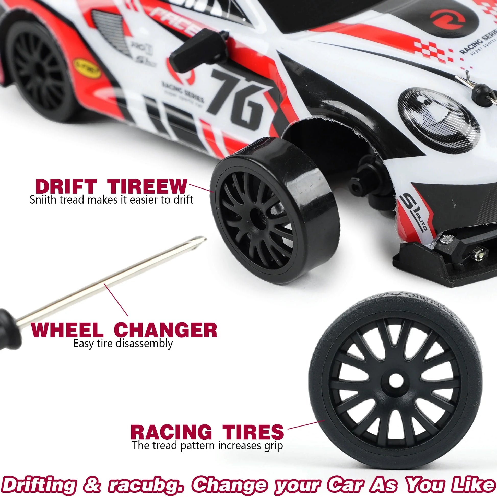 RC Drift Car 1/24 2.4Ghz 4WD High Speed Remote Control Cars Vehicle with LED Lights, 30KM/H RC Race Car Toys for Boys Kids Adults