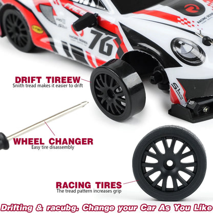 RC Drift Car 1/24 2.4Ghz 4WD High Speed Remote Control Cars Vehicle with LED Lights, 30KM/H RC Race Car Toys for Boys Kids Adults